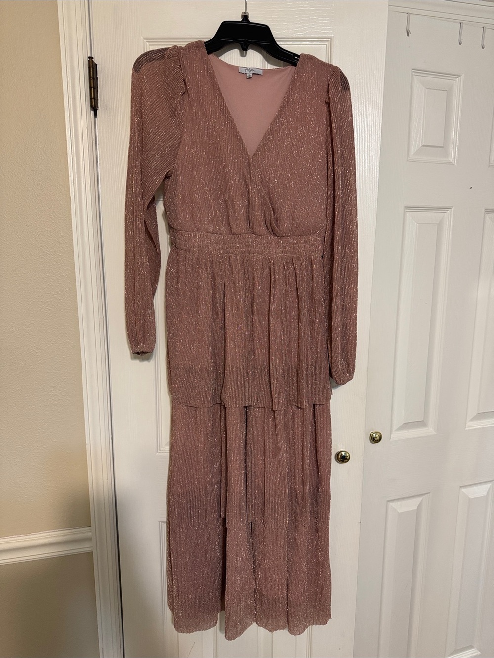 Polagram Long Sleeve Tiered Maxi Dress in Dusty Rose